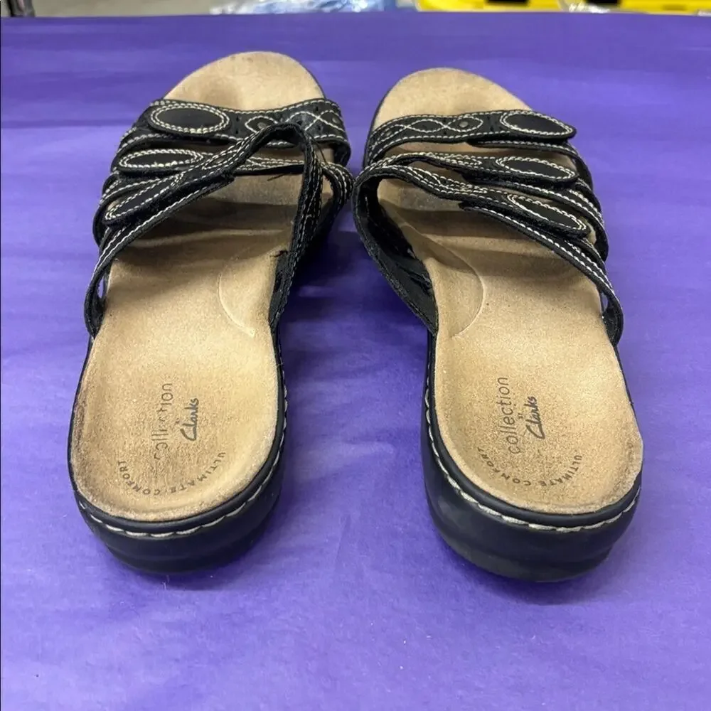 Clarks Black Leisa Cacti Strappy Sandals Stitch Detail Comfort Cushioned Boho 8M